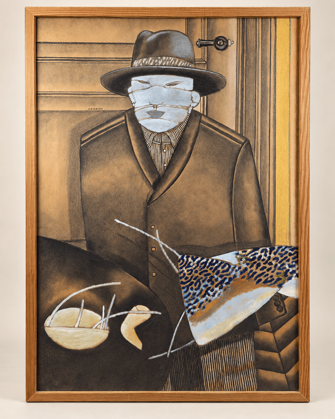 Dario Caterina, école belge 20th, Pastel signé et daté 1955 — vue studio reconstituée et illustrative