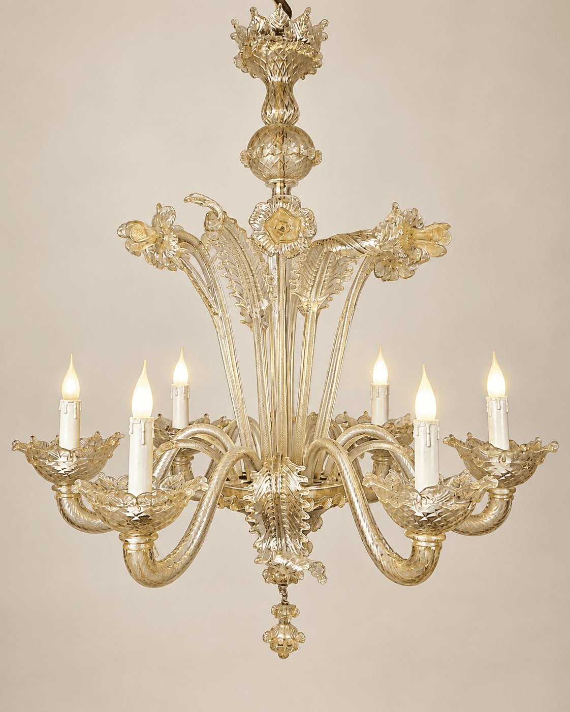 Lustre Murano à 6 bras, 20th — vue studio reconstituée et illustrative