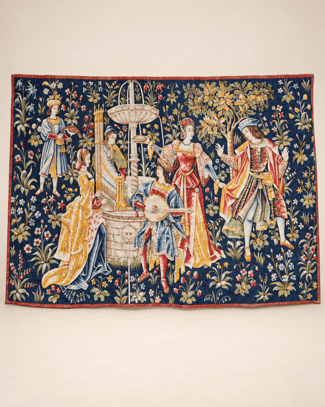 Tapisserie « Concert à la fontaine », laine et lin imprimés à la main, Robert Four, n°26