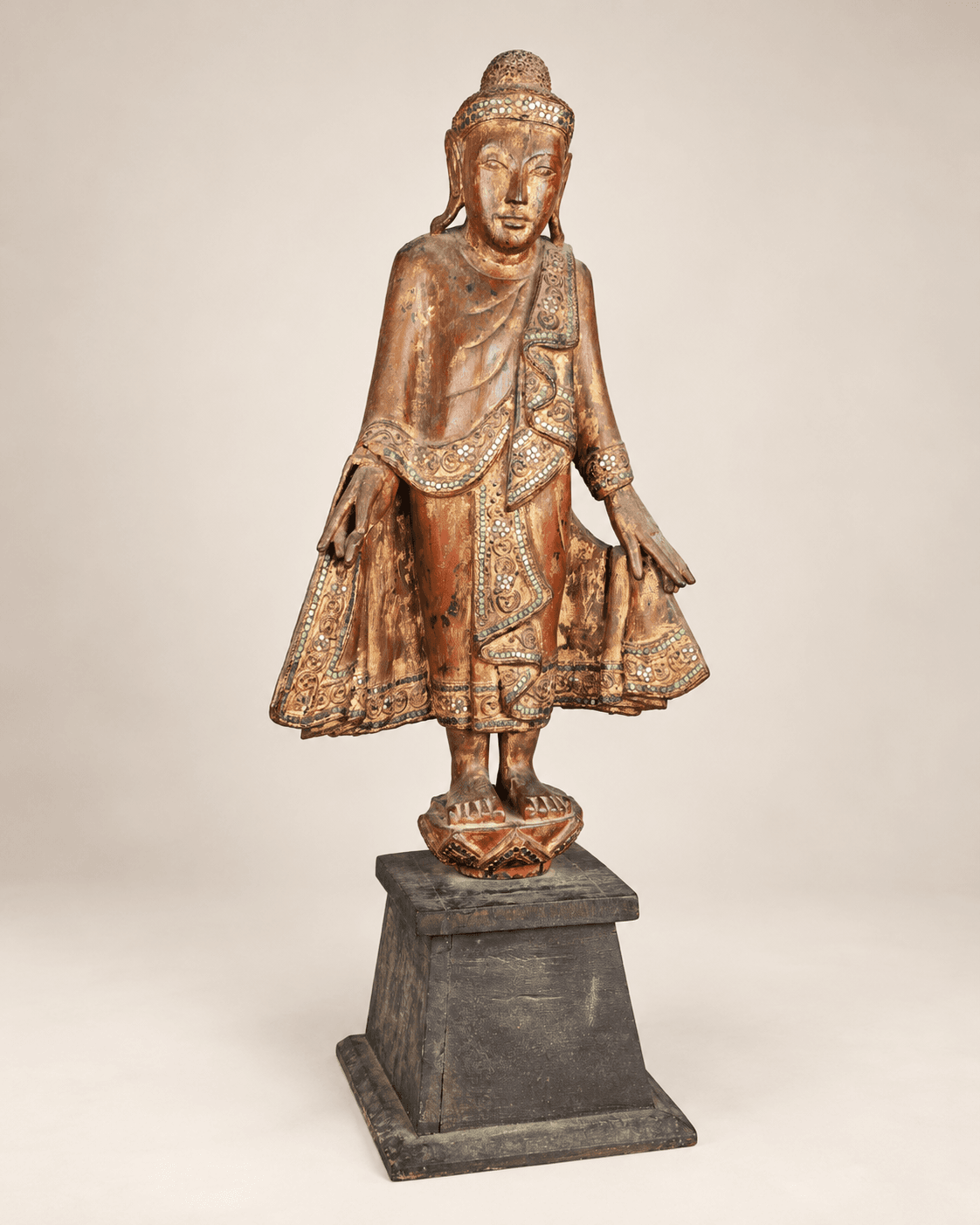 bouddha en bois polychromé, XIXe