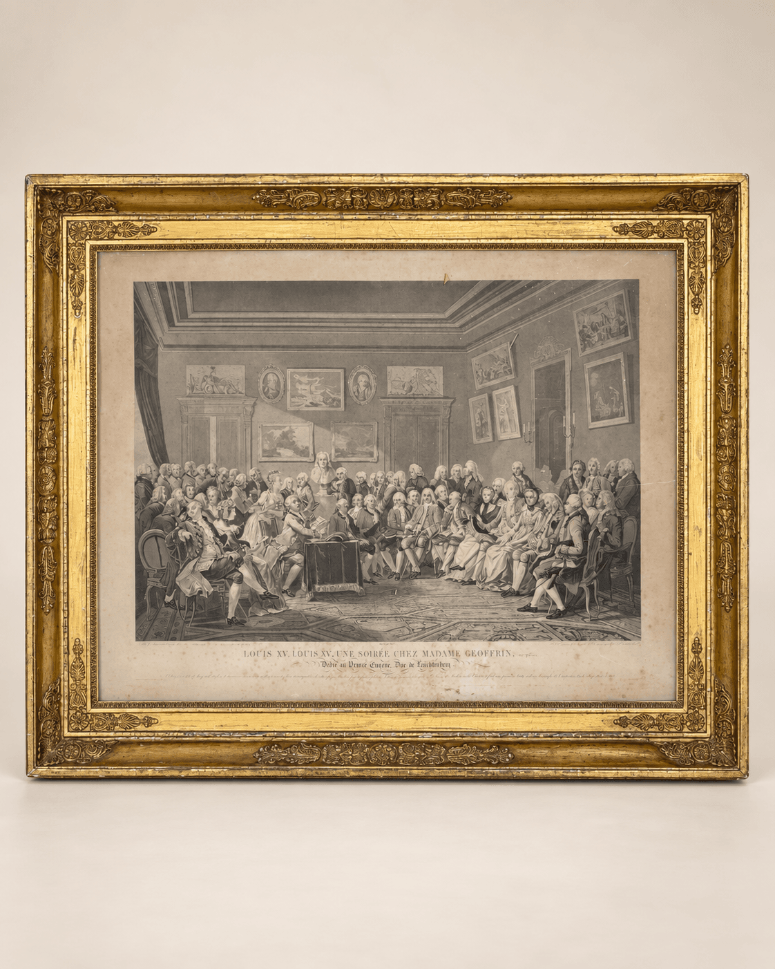 Impression d'après la gravure "Louis XV, une soirée chez Madame Geoffrin", XIXe