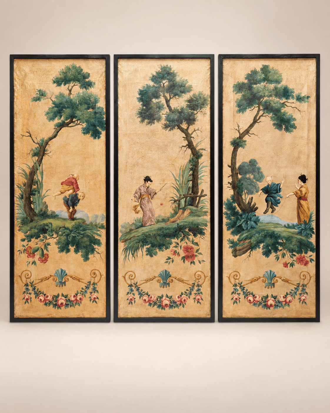 Triptyques, huile sur toile "scènes animées"