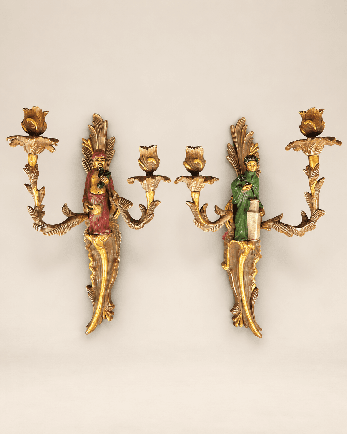 Paire d'appliques en bronze polychromé dans le goût de Maison Janssen