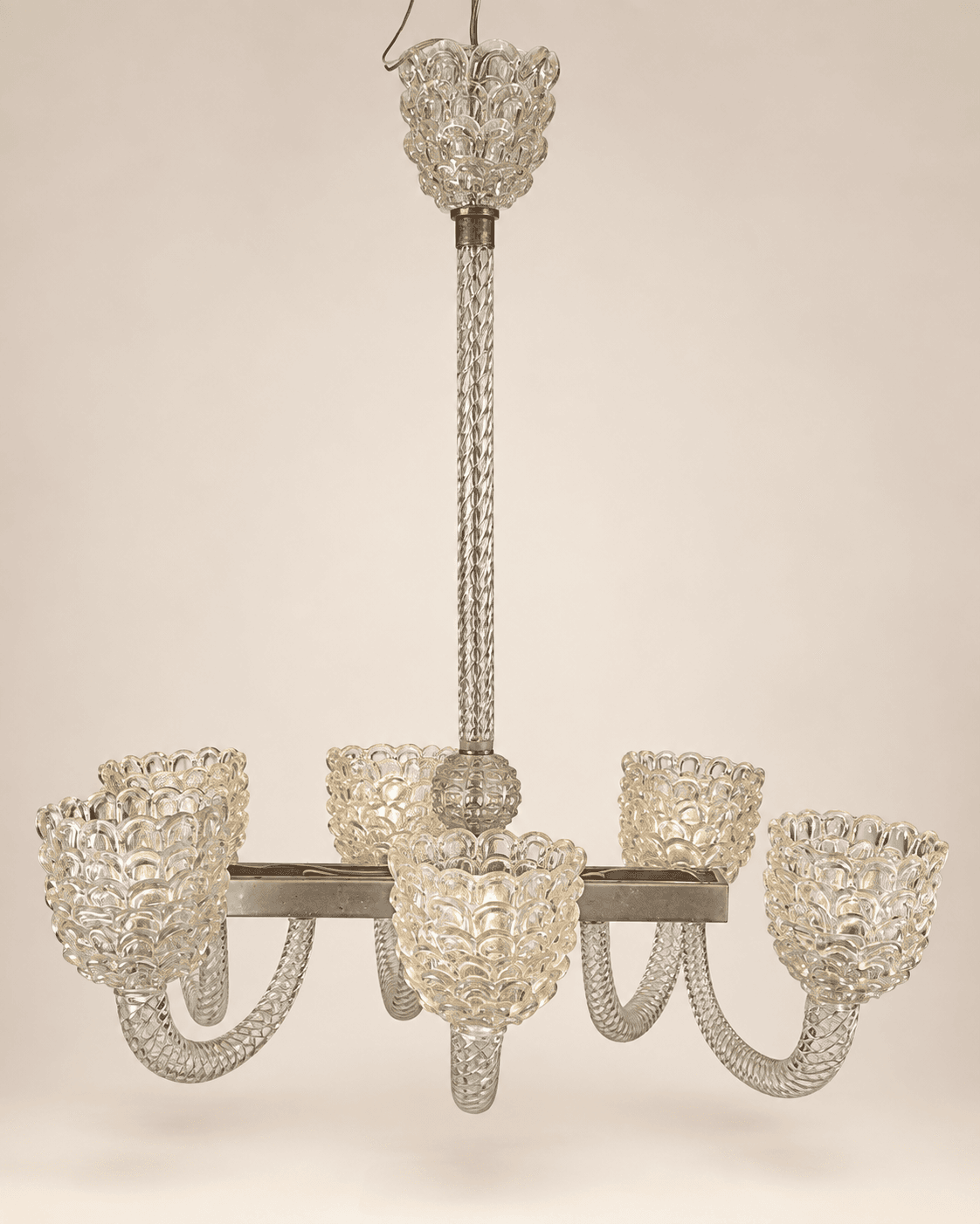 Lustre Barovier en verre de Murano à 6 lumières